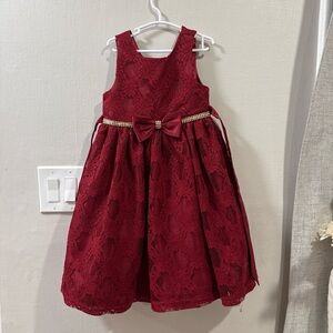 Girls Burgundy Lace Party Dress with Bow size5